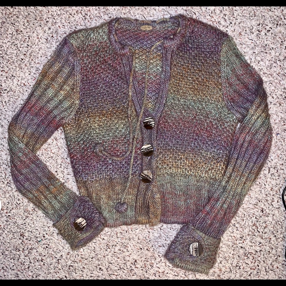 ANTHRO One Girl Who chunky knit cropped Multicolor Sweater. Xs/small